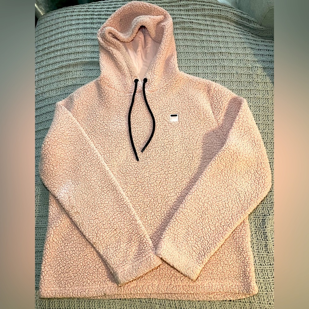 Fila light pink pullover hoodie, textured, soft, L